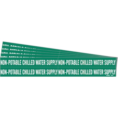 Brady NON-POTABLE CHILLED WATER SUPPLY Pipe Marker Style 4 WT on GN 4 per Card, 5 PK 106125-PK